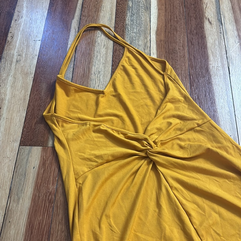 Elegant Mustard Halter Dress - Picture 4 of 7